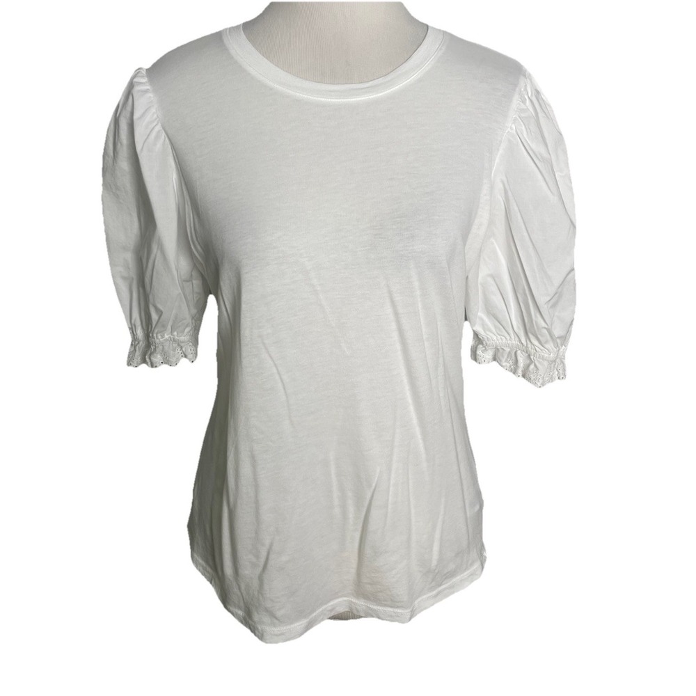 Rails Laurel White Cotton Puff Sleeve T-Shirt Eyelet Trim Top Size XSmall - Picture 2 of 5